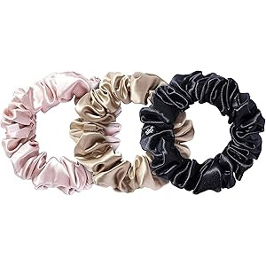 Slip Silk Large Scrunchies in Black, Pink, and Caramel - 100% Pure 22 Momme Mulberry Silk Scrunchies | Amazon (US)