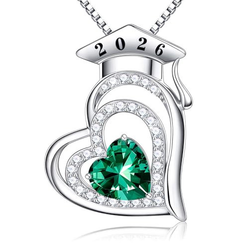JIAOGE 2026 Graduation Gift for Her - Class of 2026 College Graduation Gift for Her High School Graduation Gifts Graduation Cap Necklace May Birthstone Necklace for Women Jewelry Emerald Necklaces | Amazon (US)