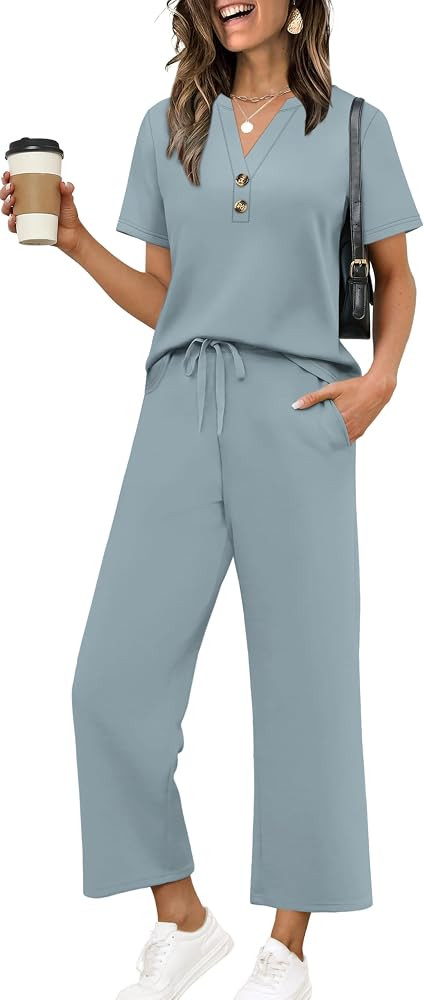 OFEEFAN 2 Piece Sets for Women Spring Fashion Beach Vacation Cruise Outfit Dressy Casual Wide Leg... | Amazon (US)