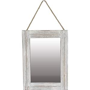 EMAISON 16 X 12 Inch Rustic Wood Framed Wall Mirror with Hanging Rope for Farmhouse Décor, for E... | Amazon (US)