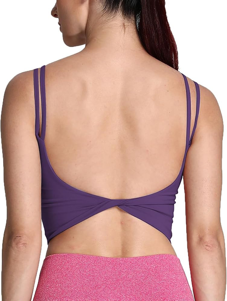 Aoxjox Women's Workout Sports Bras Fitness Padded Backless Yoga Crop Tank Top Twist Back Cami | Amazon (US)