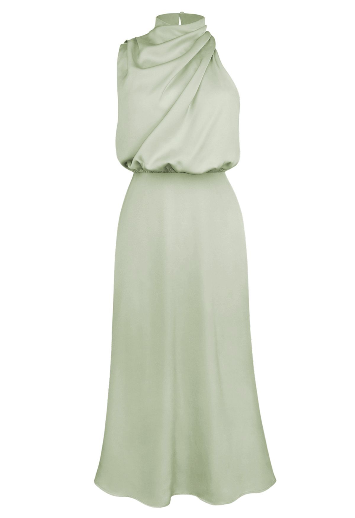 Asymmetric Ruched Neckline Sleeveless Dress in Pistachio | Chicwish