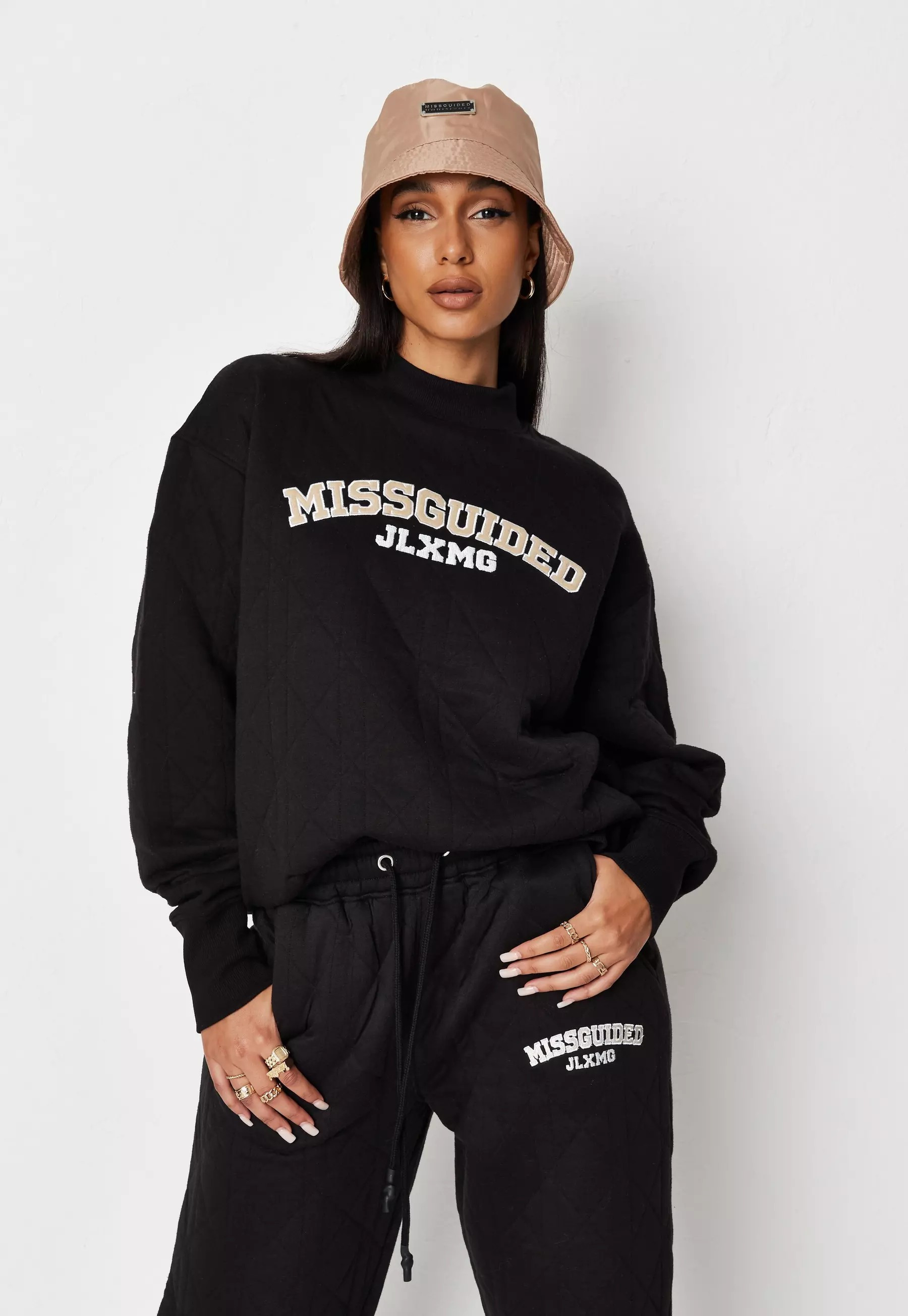 Jordan Lipscombe x Missguided Black Quilted Applique Oversized Sweatshirt | Missguided (UK & IE)