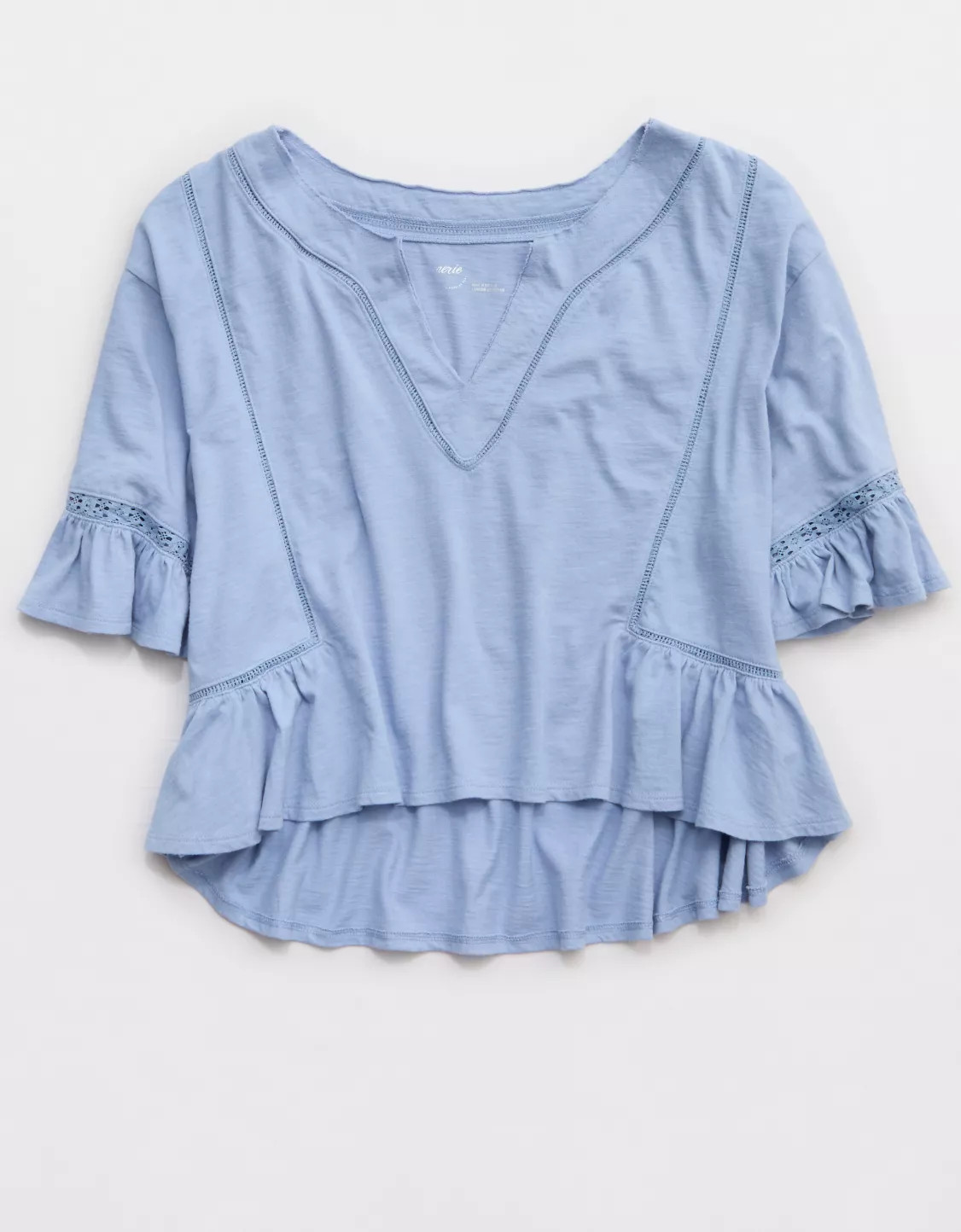 Aerie Flowy Cropped Notch Neck T-Shirt | American Eagle Outfitters (US & CA)