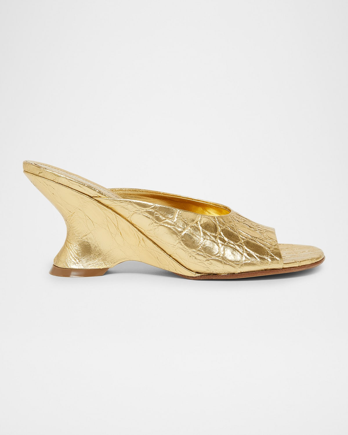 75mm Croc-Embossed Metallic Leather Wedge Mules | Neiman Marcus