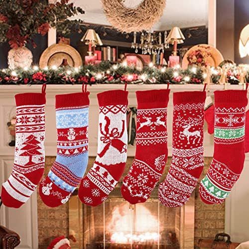 Acekid 6 Pack 18” Knit Christmas Stockings, Reindeer/Christmas Tree/Bells/Snow Flakes Knitted S... | Amazon (US)