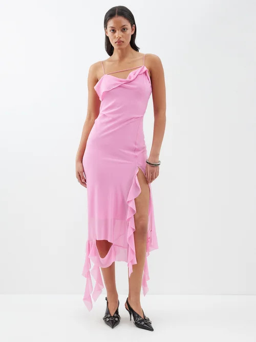 Acne Studios - Delouise Ruffled Chiffon Midi Dress - Womens - Light Pink | Matches (US)