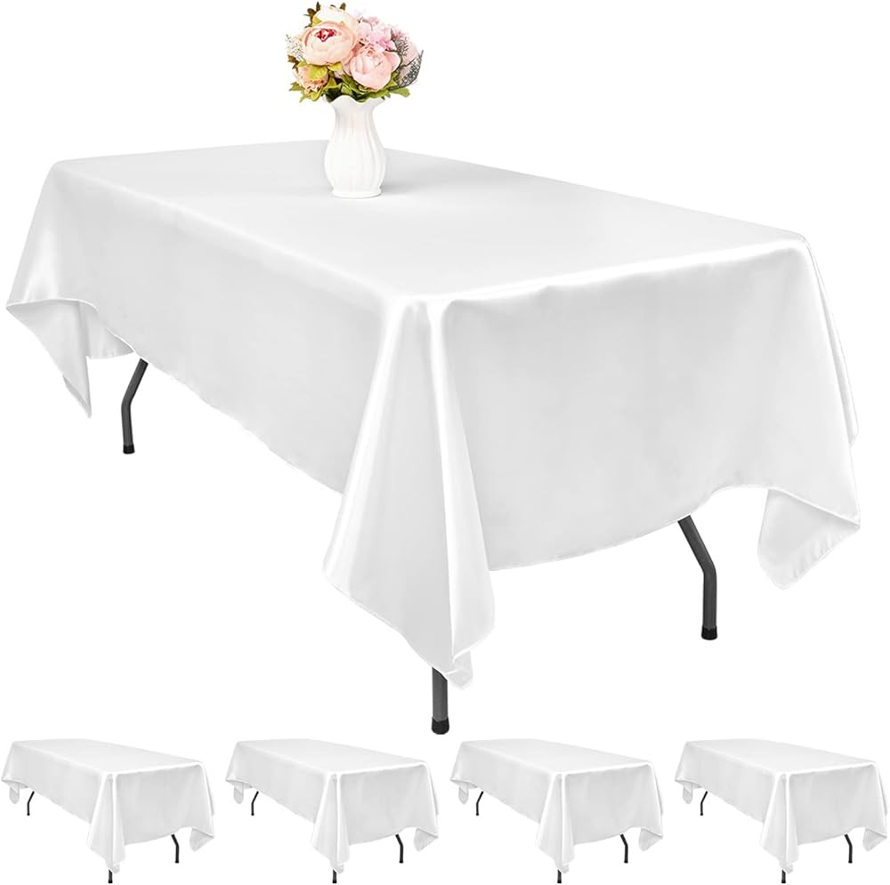 5 Pack White Satin Tablecloth Table Overlay Cover Bright Slik Table Cover Premium Smooth Fabric Rect | Amazon (US)