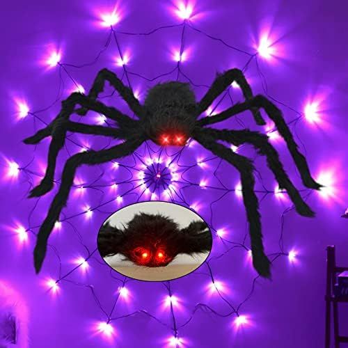4.92FT LED Spider Web with 70 LED & 8 Lighting Modes, 31" Hairy Giant Spider with Light Up Eyes for  | Amazon (US)