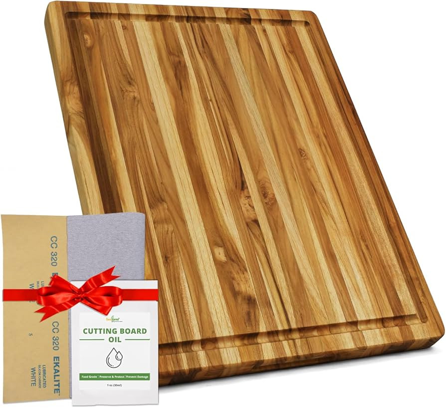BEEFURNI Teak Wood Cutting Board with Juice Groove Hand Grip, Wooden Cutting Boards for Kitchen M... | Amazon (US)