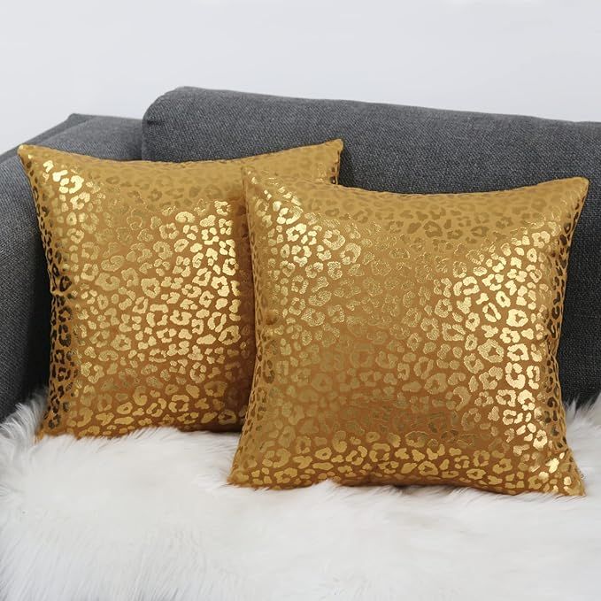 INSPI DECOR Gold Leopard Pillow Covers Velvet Cheetah Foil Gilding Throw Pillow Covers 18x18 Inch... | Amazon (US)