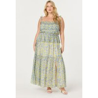 ASTR the Label | Ethelind Floral Pleated Maxi Dress in Plus Size - Blue yellow floral | Size 1X | ASTR The Label (US)