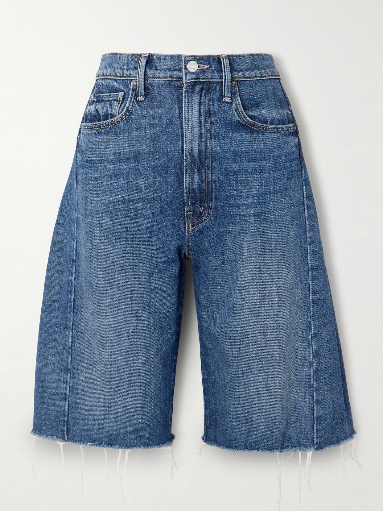 Mother - The Half Pipe Bermuda Fray Denim Shorts - Mid denim | NET-A-PORTER (UK & EU)
