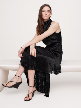 Fringe Satin Maxi Dress | Banana Republic (US)