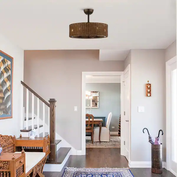 24" Rustic Rattan 6-Speed Caged Ceiling Fan Chandelier with Remote | Bed Bath & Beyond
