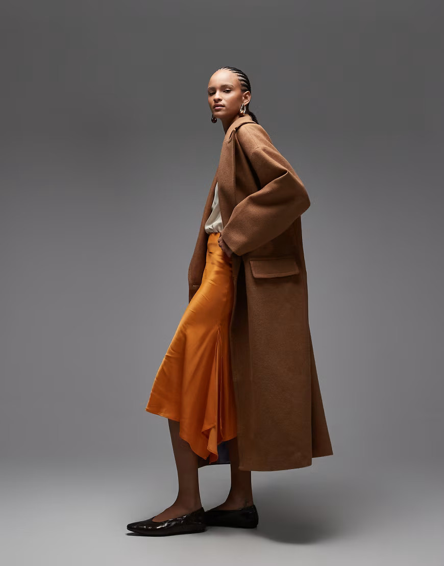 ASOS DESIGN wool-blend oversized cocoon sleeve maxi coat in camel-Neutral | ASOS (Global)