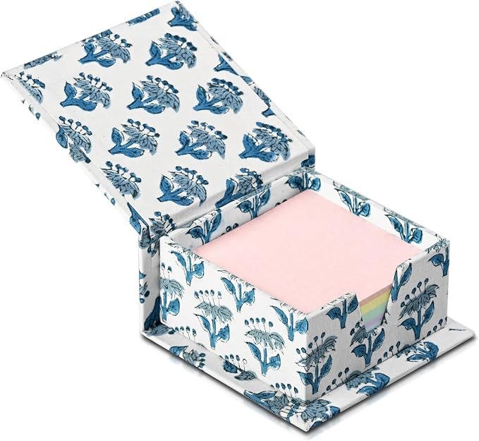 CPC Apatite Blue Block Print Cotton Desk Organizer Sticky Note Holder | Cute, Aesthetic, Decor Ac... | Amazon (US)