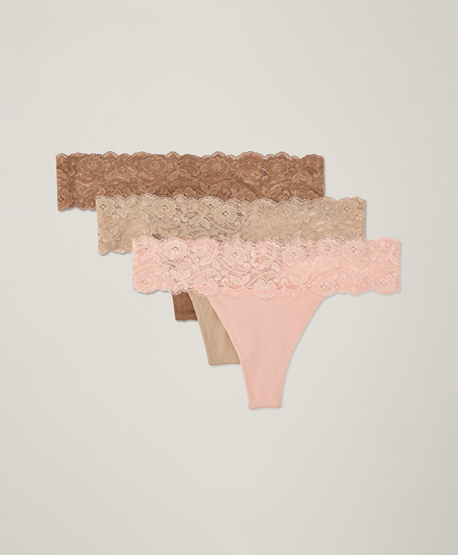 Women’s Lace Waist Thong 3-pack made with Organic Cotton | Pact | Pact Apparel