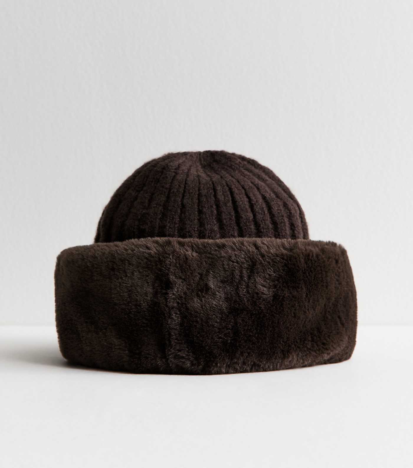 Dark Brown Faux Fur Trim Hat | New Look | New Look (UK)