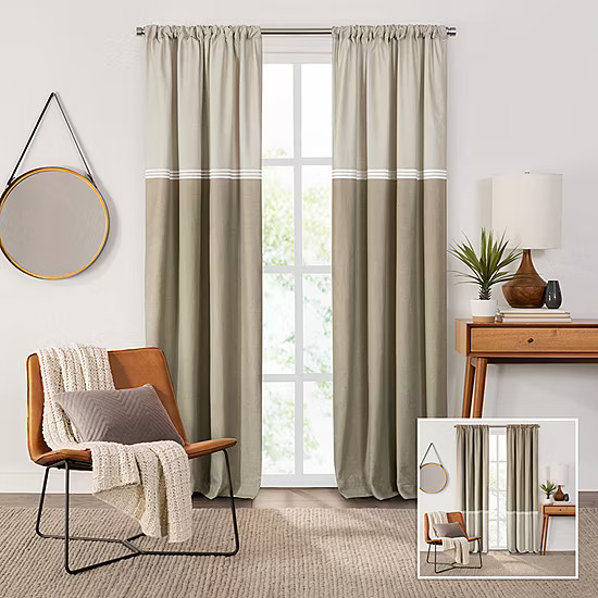 Fieldcrest Devin Flippable Stripe Cotton Chambray Energy Saving 100% Blackout Rod Pocket Single C... | JCPenney