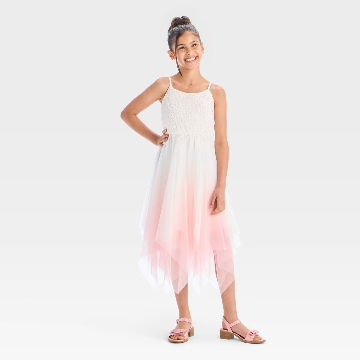 Zenzi Girls' Sleeveless Lace Ombre Dress - Ivory/Blush Pink | Target