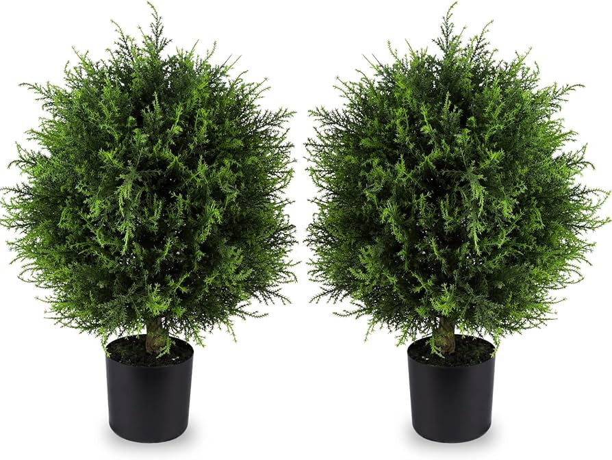 HONHDONZJP Artificial Topiary Cedar Ball Tree 20'' Fake Cedar Potted Plants UV Rated Artificial S... | Amazon (US)