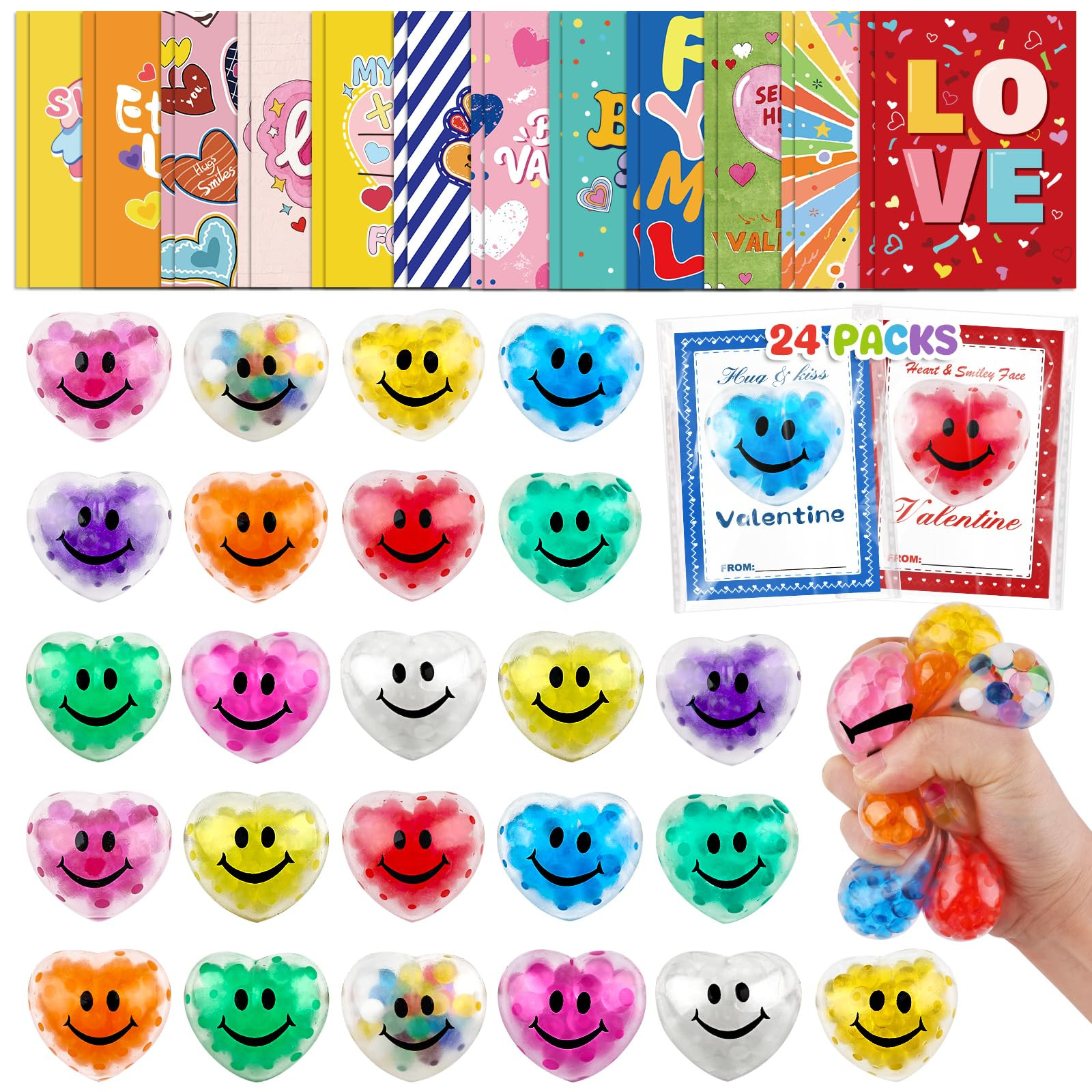 Valentines Day Gifts for Kids - 24 Pack Squishy Fidget Toys & ‌Valentines Cards Set, ‌Valenti... | Amazon (US)