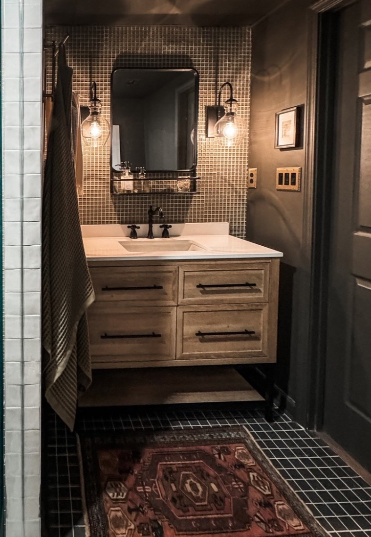A great bathroom starts with the right foundation ✨ This setup features a Home Depot bathroom vanity styled with a Wayfair mirror, layered with rich tile, warm lighting, and a patterned rug to balance function with style. Proof that mixing accessible retailers can still feel custom and curated.

#bathroominspo #designdetails #modernclassic #bathroomrefresh #interiorstyling #eanesinteriors


#LTKOver40 #LTKHome #LTKvlog
