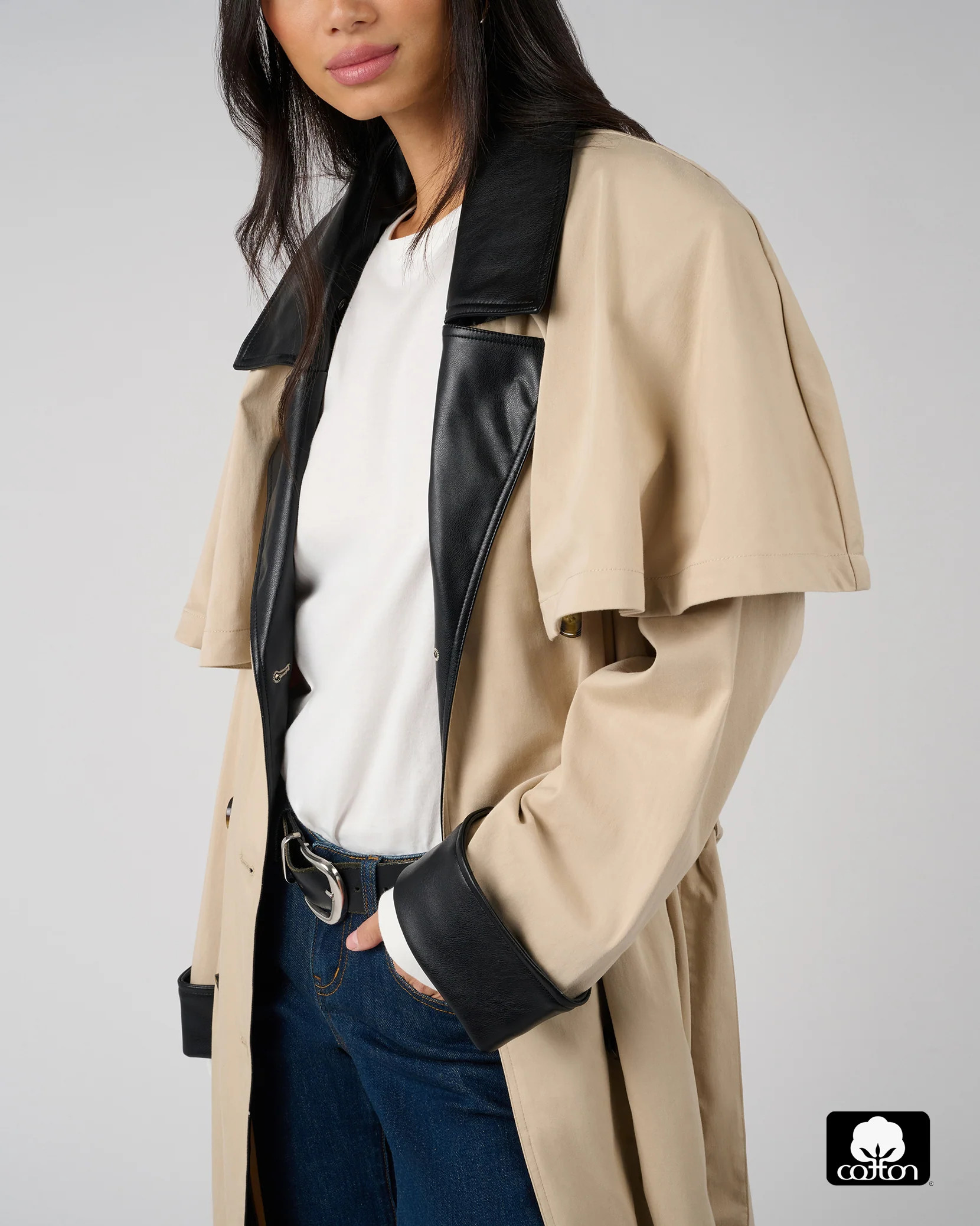 Vegan Leather Trim Trench Coat | We Wore What