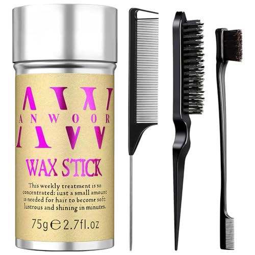 AnWoor 4Pcs Edge Brush Slick Back Hair Stick, Hair Wax Stick for Flyaways, Slick Back Hair Brush for Smoothing Baby Hair, Rat Tail Combs Parting Combs for Braiding Hair, Teasing Brush for Fluffy Hair | Amazon (US)