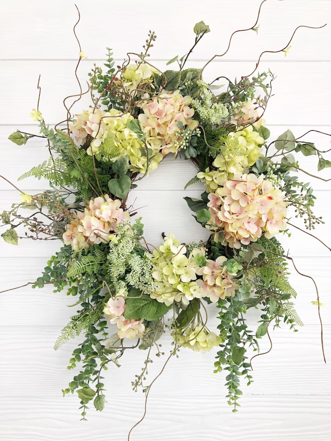 Spring Wreath, Summer Wreath, Pink and Green Hydrangea Wreath, Outdoor Decor, Front Door Decor, W... | Etsy (US)