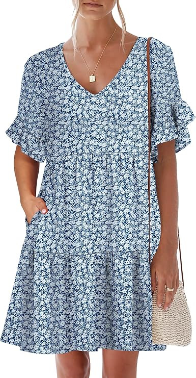 Caracilia Dresses for Women Summer Casual 2026 Ruffle Short Sleeve A Line Tiered Flowy Cute V Nec... | Amazon (US)