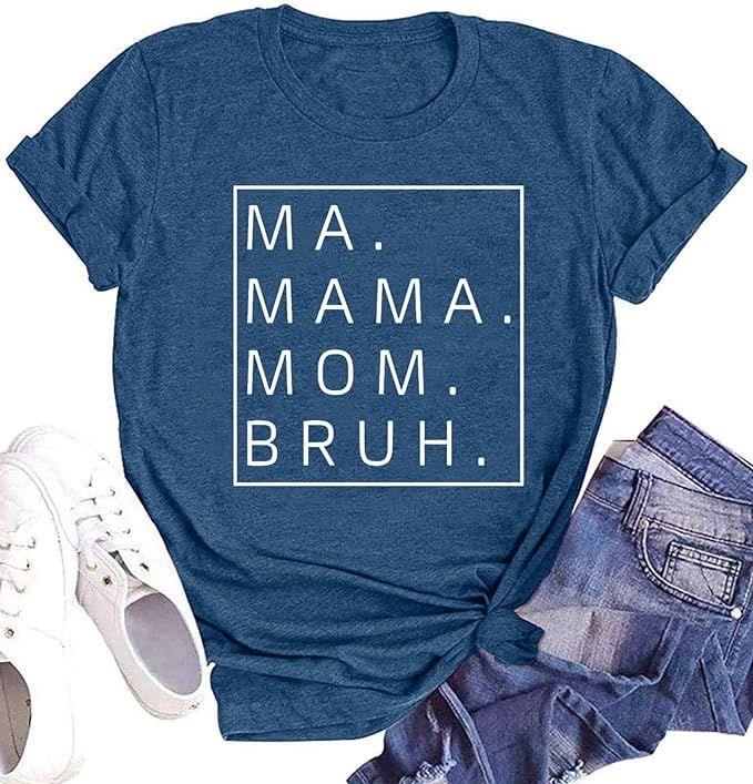 Ma Mama Mom Bruh Shirts for Women Mama Letter Print Graphic T Shirts Shirts Tee Tops | Amazon (US)