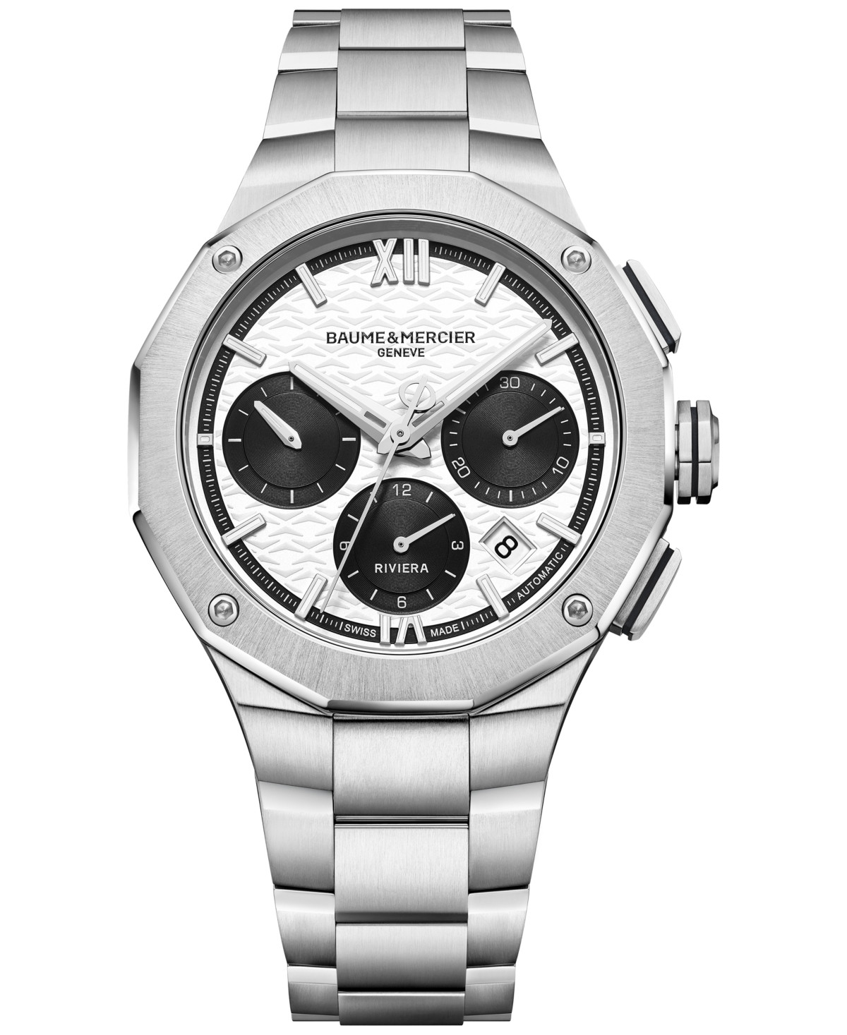 Baume & Mercier Men's Swiss Automatic Chronograph Riviera Stainless Steel Bracelet Watch 41mm - White And Black | Macy's
