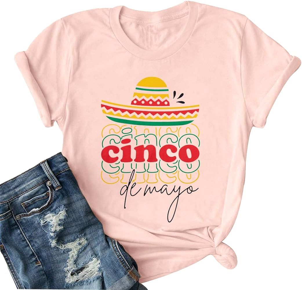 Cinco De T Shirt Women Cinco De Mayo Mexican T Shirts Funny Saying Casual O-Neck Short Sleeve Top... | Amazon (US)