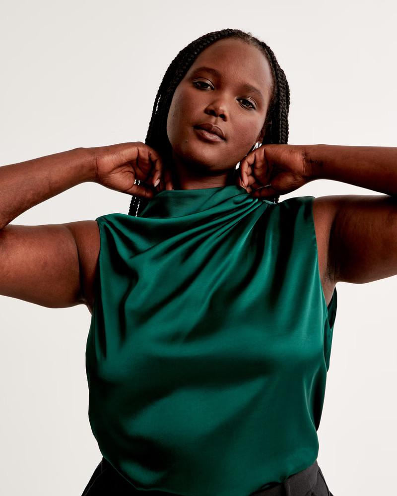 Satin High-Neck Draped Cowl Top | Abercrombie & Fitch (US)