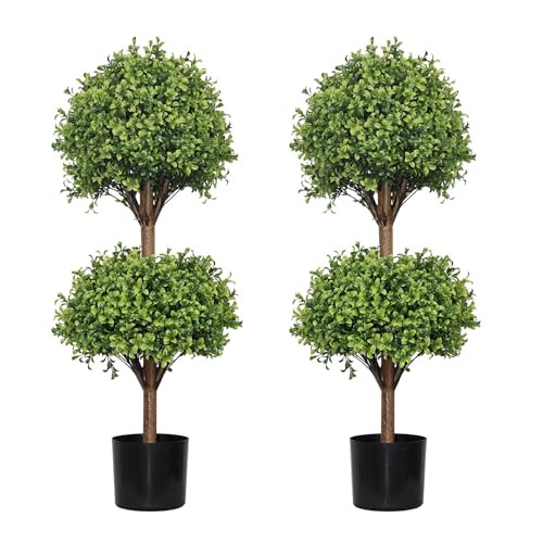 THE BLOOM TIMES 40" Tall Artificial Boxwood Double Ball Topiary Trees, UV Resistant Large Fake Potted Plants for Outdoor Planter, Realistic Faux Bushes Shrubs for Front Porch Outside Decor Set of 2 | Amazon (US)