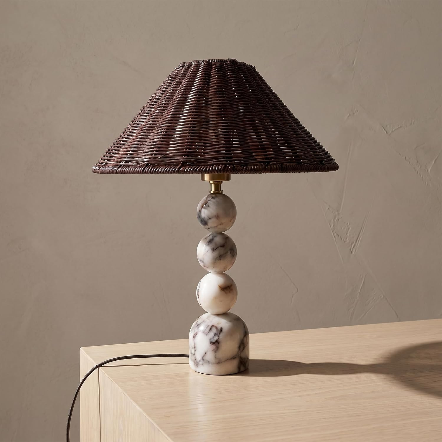 Bofea Calacatta Marble Table Lamp with Rattan Shade,15.7" Boho Stone Lamp | Amazon (US)