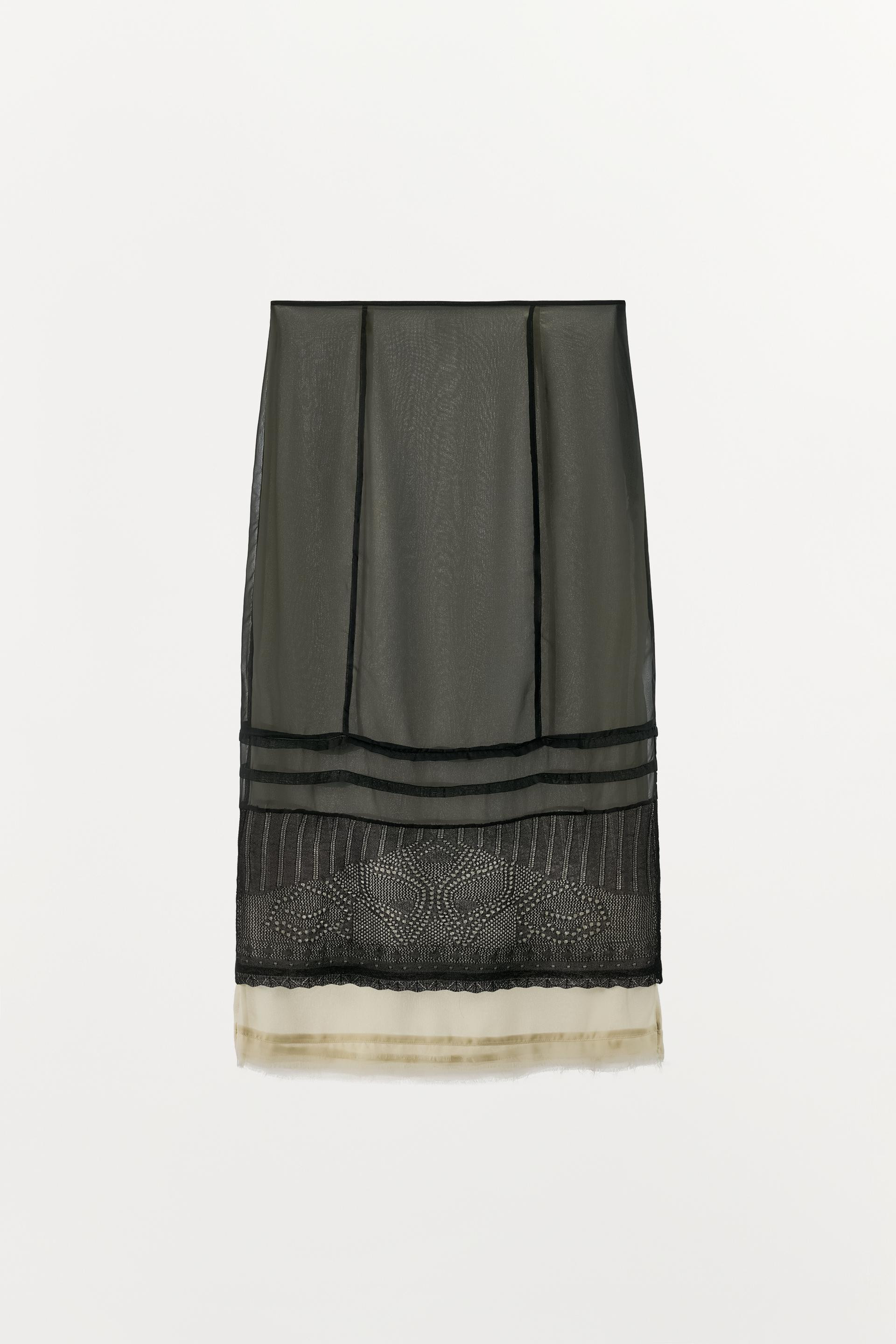 Zara - Knit And Organza Midi Skirt - Black / White - M - Woman | Zara UK