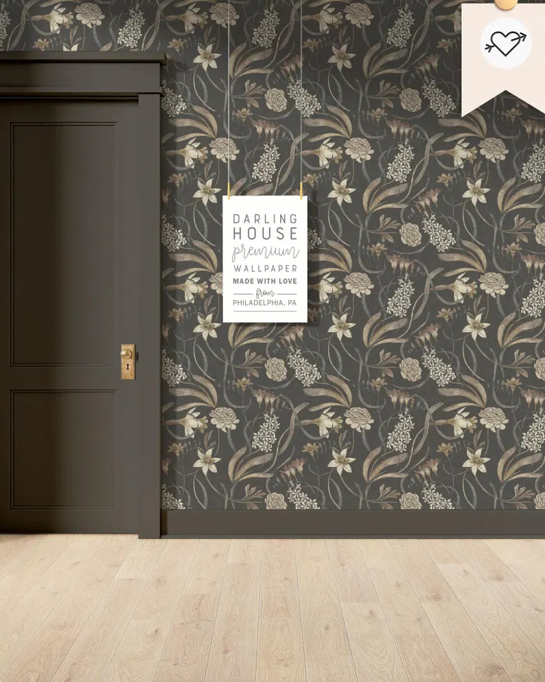 Boho Brown Floral Wallpaper | Peel and Stick, PrePasted, Unpasted | Cozy Autumn Botanical | Moody... | Etsy (US)