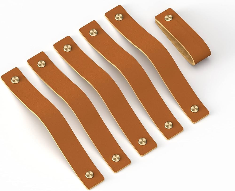 Leather Drawer Pulls, Leather Cabinet Handles 6-Pcak 6in, Soft Handles Hole Pitch Adjustable, Sui... | Amazon (US)
