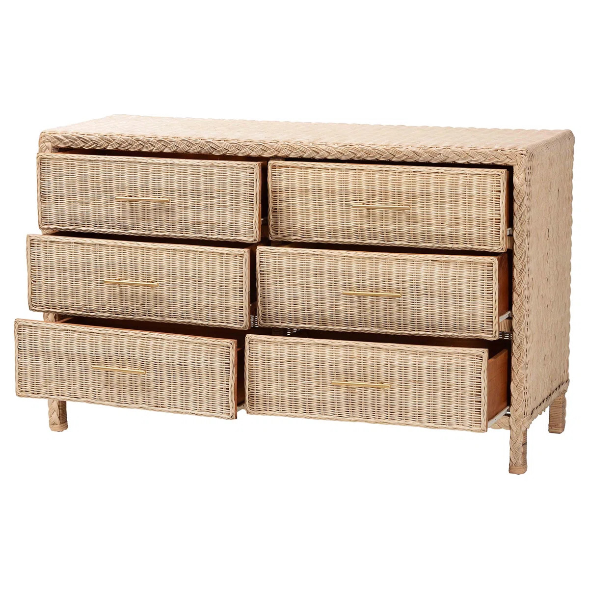 Camodeca Japandi Sun-Bleached Braided Rattan 6-Drawer Dresser | Wayfair North America
