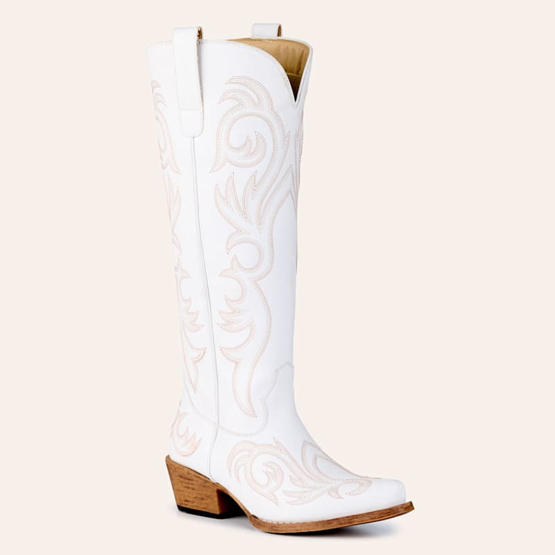 Roper Women's Ryder White Faux Leather Tall Snip Toe Cowboy Boots | Cavender's