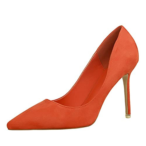 Hee grand Classic Pointed Toe Heels for Women Fashion Suede Stiletto Wedding Party Dress Shoes Office Pumps Lady High Heels,Orange 9.5 | Amazon (US)