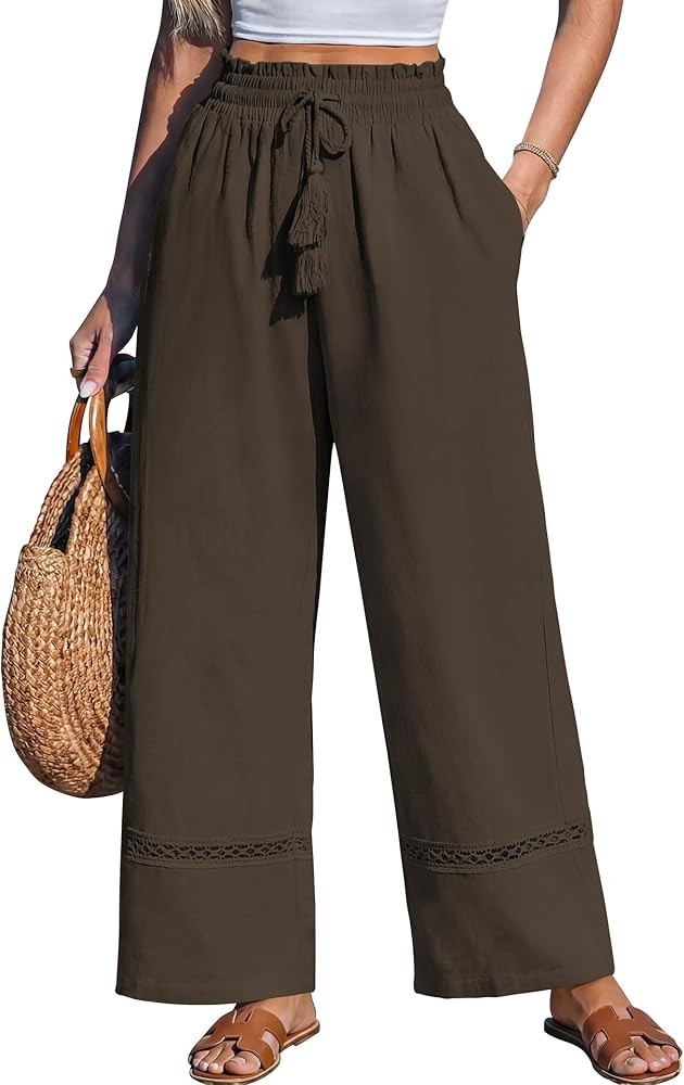 Sarin Mathews Womens Wide Leg Linen Pants High Waisted Drawstring Palazzo Casual Summer Beach Pan... | Amazon (US)