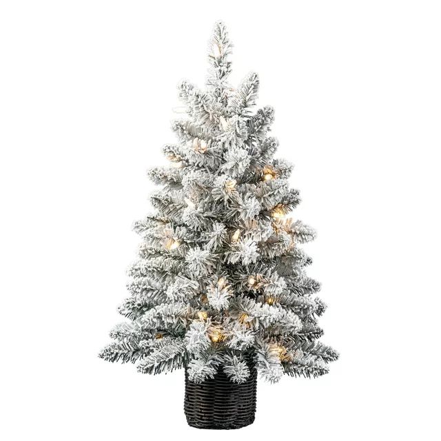 24" Pre-Lit Cooper Flocked Spruce Artificial Christmas Tree with Clear LED Lights by Holiday Time... | Walmart (US)