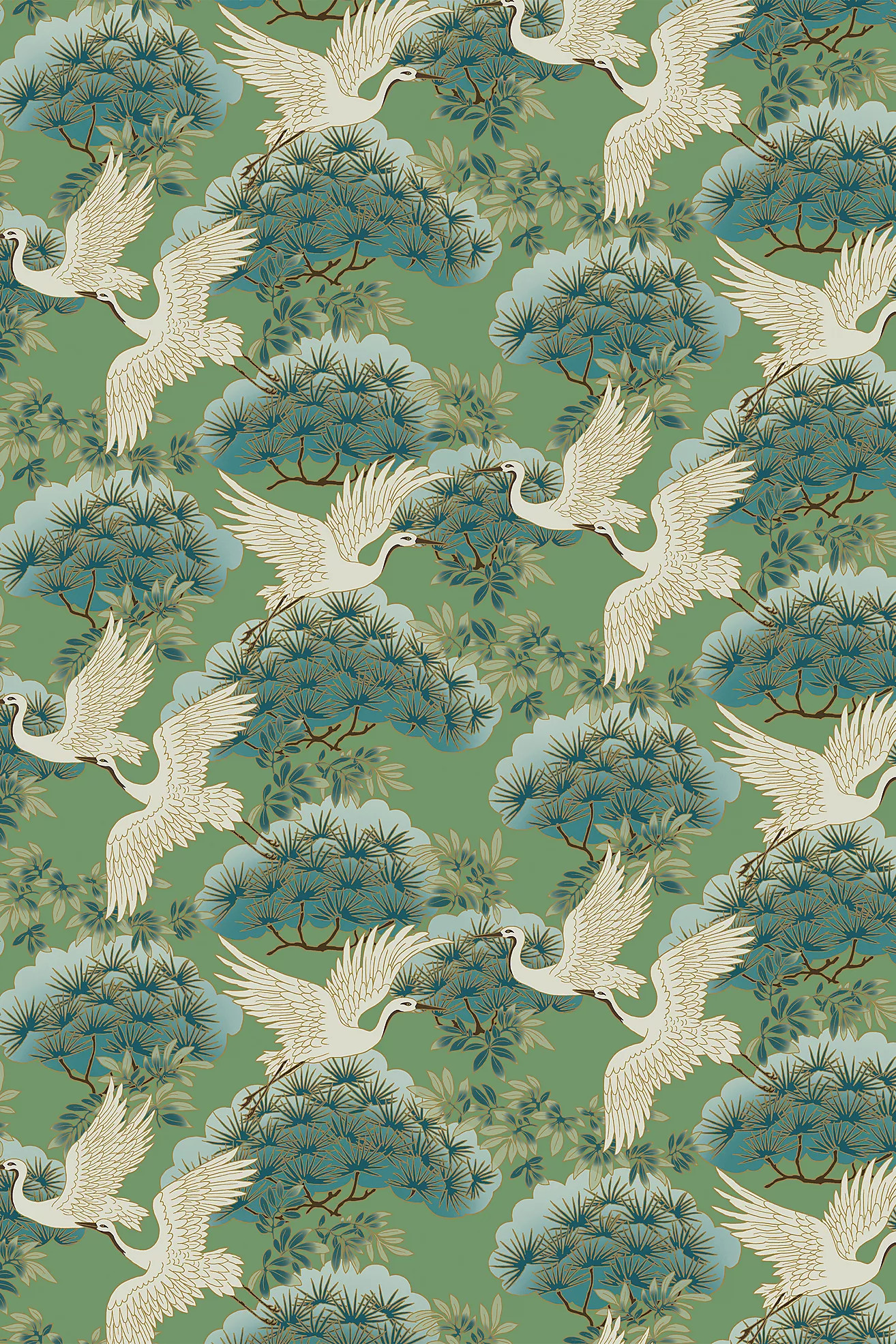 Sprig and Heron Black Floral Wallpaper | Anthropologie (US)