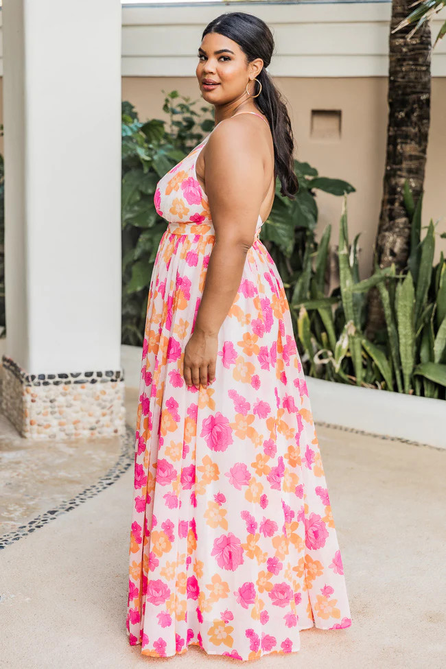 It All Begins With Love Pink/Orange Floral Maxi Dress | The Pink Lily Boutique
