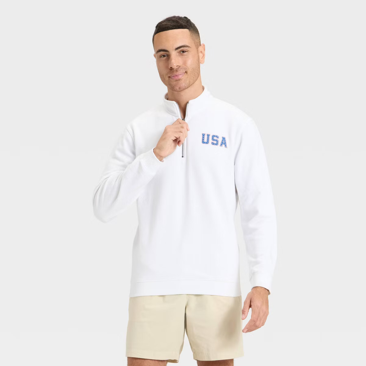 Men's USA Fleece 1/4 Zip Sweatshirt - Goodfellow & Co™ White | Target