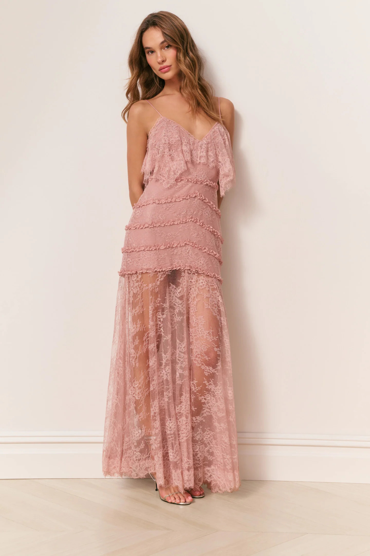 Sandy Lace Maxi Dress - DUSTY PINK / 12 | LoveShackFancy